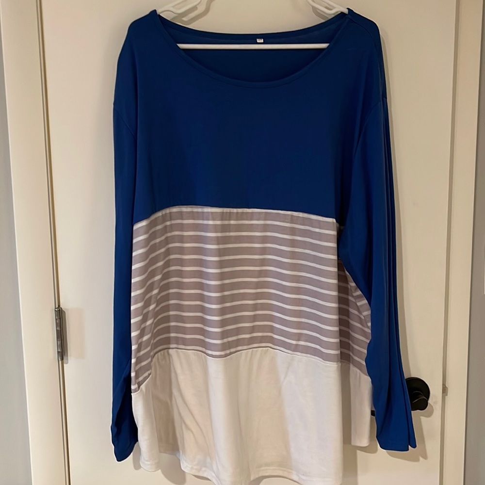 Blue, white, and grey striped shirt women’s plus size shirt size 28W